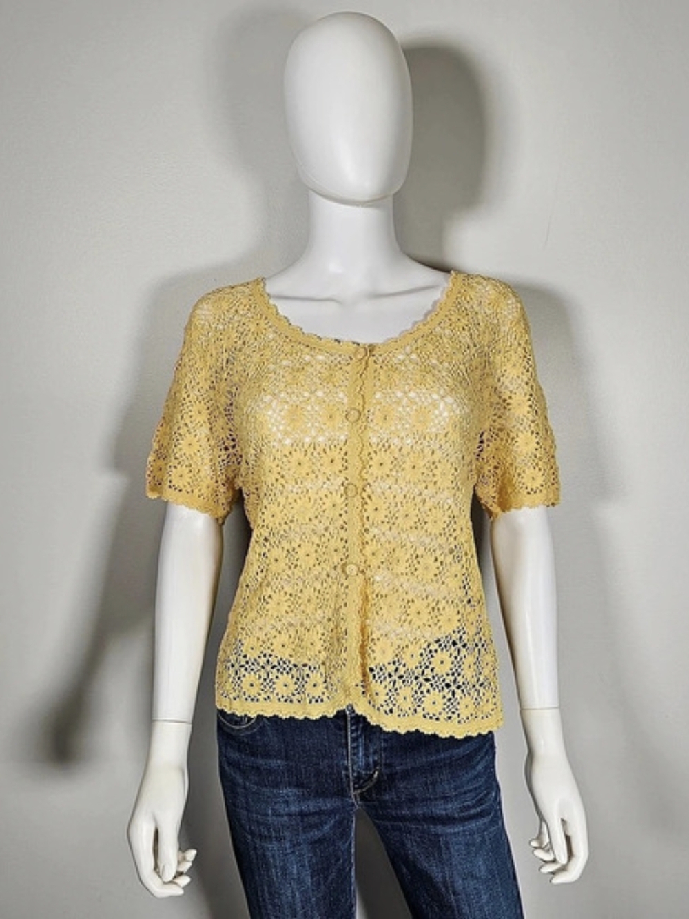 April Cornell Floral Crochet Blouse in Yellow Sz S